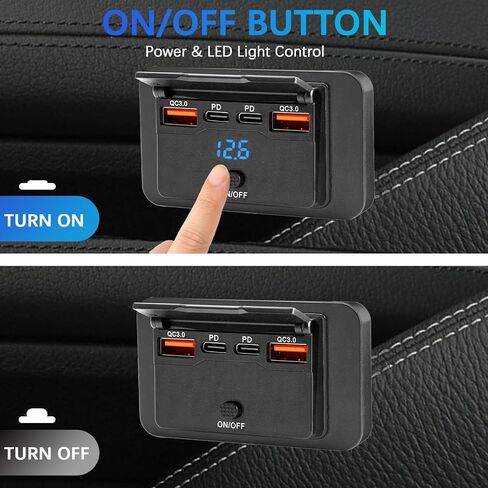 96W 12V RV USB Outlet Panel Wall Mount–Dual 36W PD & Dual QC3.0 18W Car USB Charger Socket with Button Switch, Surface Mount with Voltage Display for RV, Bus, Boat, Truck, ATV, Marine, Golf Cart in Kuwait