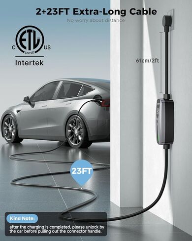 SEGUMA Level 1/2 Tesla Charger, ETL/CSA Certified, Adjustable 6-16A, 25ft Extension Cable, Dual Voltage 120V NEMA 5-15 Plug & 240V NEMA 6-20 Adapter, NACS Connector, Portable Home Electric Car Charger in Kuwait