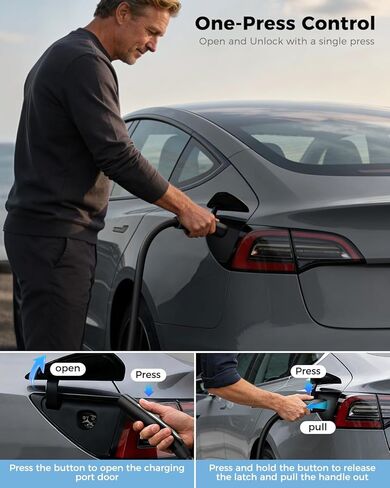 SEGUMA Level 1/2 Tesla Charger, ETL/CSA Certified, Adjustable 6-16A, 25ft Extension Cable, Dual Voltage 120V NEMA 5-15 Plug & 240V NEMA 6-20 Adapter, NACS Connector, Portable Home Electric Car Charger in Kuwait