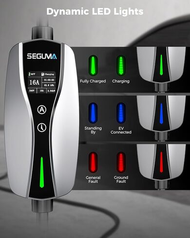 SEGUMA Level 1/2 Tesla Charger, ETL/CSA Certified, Adjustable 6-16A, 25ft Extension Cable, Dual Voltage 120V NEMA 5-15 Plug & 240V NEMA 6-20 Adapter, NACS Connector, Portable Home Electric Car Charger in Kuwait