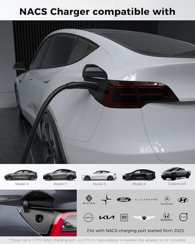 SEGUMA Level 1/2 Tesla Charger, ETL/CSA Certified, Adjustable 6-16A, 25ft Extension Cable, Dual Voltage 120V NEMA 5-15 Plug & 240V NEMA 6-20 Adapter, NACS Connector, Portable Home Electric Car Charger in Kuwait