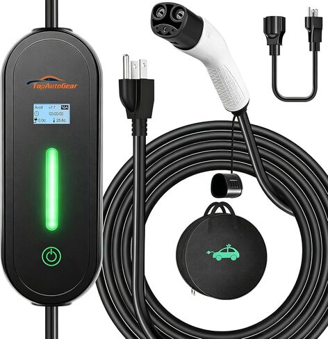 شاحن EV المحمول من TopAutoGear المستوى 1&2 لـ Tesla 16Amp 110V/240V مع قابس NEMA 6-20 ومحول 5-15، تيار قابل للتعديل 8-16 أمبير، كابل شحن 17 قدم NACS موصل لطراز Tesla Y/3/X/S/Cybertruck in Kuwait