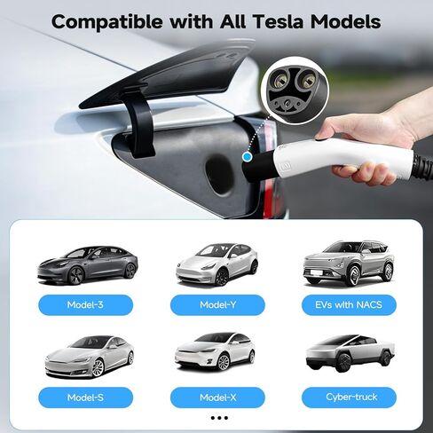 شاحن EV المحمول من TopAutoGear المستوى 1&2 لـ Tesla 16Amp 110V/240V مع قابس NEMA 6-20 ومحول 5-15، تيار قابل للتعديل 8-16 أمبير، كابل شحن 17 قدم NACS موصل لطراز Tesla Y/3/X/S/Cybertruck in Kuwait