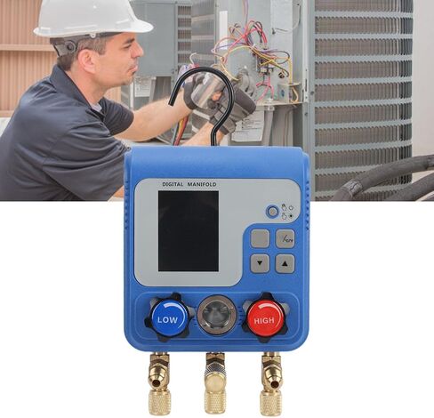 مقياس مشعب رقمي من Hilitand، أداة تشخيص شحن غاز التبريد HVAC AC بمنفذ مزدوج مع شاشة LED ملونة لـ 94 مبردًا بما في ذلك R32 R410A R134a in Kuwait