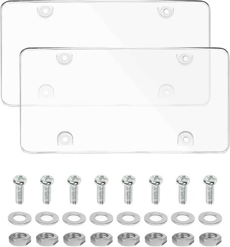 License Plate Cover,Car Accessories License Plate Protector,12*6 Inches Clear Car Frame Cover with Screws Transparent Spacers Screw Caps,Suitable for Most Cars,SUVs,RVs and Commercial Vehicles in Kuwait