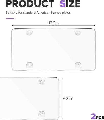 License Plate Cover,Car Accessories License Plate Protector,12*6 Inches Clear Car Frame Cover with Screws Transparent Spacers Screw Caps,Suitable for Most Cars,SUVs,RVs and Commercial Vehicles in Kuwait