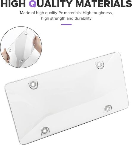 License Plate Cover,Car Accessories License Plate Protector,12*6 Inches Clear Car Frame Cover with Screws Transparent Spacers Screw Caps,Suitable for Most Cars,SUVs,RVs and Commercial Vehicles in Kuwait