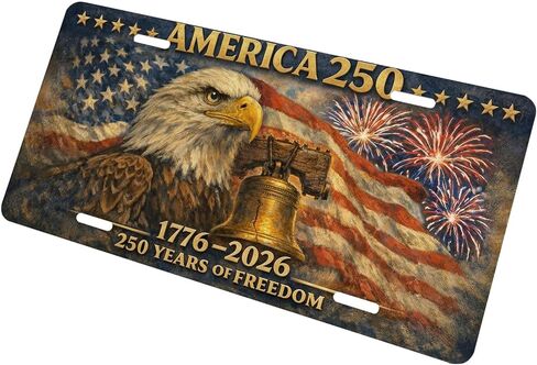 أمريكا 250 لوحة ترخيص أمامية للنساء 1776-2026 النسر الأصلع علم الولايات المتحدة الأمريكية لوحات الغرور للسيارة المزخرفة من معدن الألومنيوم اللطيف لوحة ترخيص جديدة 6 × 12 بوصة (4 فتحات) in Kuwait
