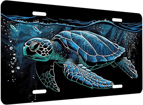 Sea Turtle Front License Plate for Women Blue Funny Animal Art Ocean Car Plates Decorative Aluminum Metal Cute Novelty License Plate Cover for Men 6x12 Inch (4 Holes) in Kuwait