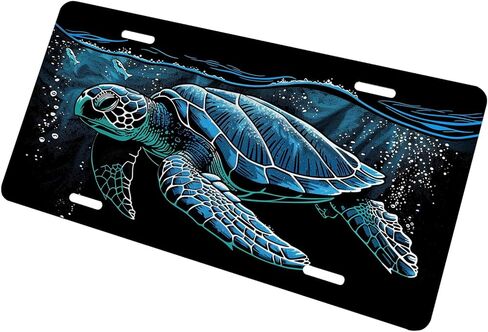 Sea Turtle Front License Plate for Women Blue Funny Animal Art Ocean Car Plates Decorative Aluminum Metal Cute Novelty License Plate Cover for Men 6x12 Inch (4 Holes) in Kuwait