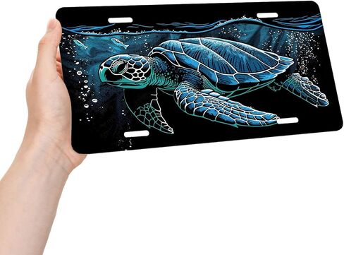 Sea Turtle Front License Plate for Women Blue Funny Animal Art Ocean Car Plates Decorative Aluminum Metal Cute Novelty License Plate Cover for Men 6x12 Inch (4 Holes) in Kuwait