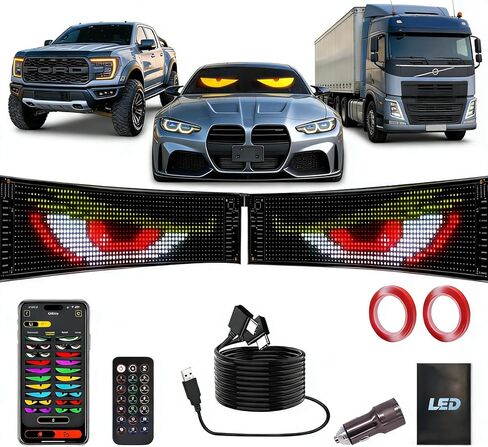 مجموعة مصابيح LED عين الشيطان، 23.42 × 4.72 بوصة لوحة مصفوفة LED قابلة للبرمجة للزجاج الأمامي، شاشة قابلة للتخصيص مع التحكم عن بعد وتطبيق بلوتوث للسيارات والشاحنات وسيارات الدفع الرباعي in Kuwait