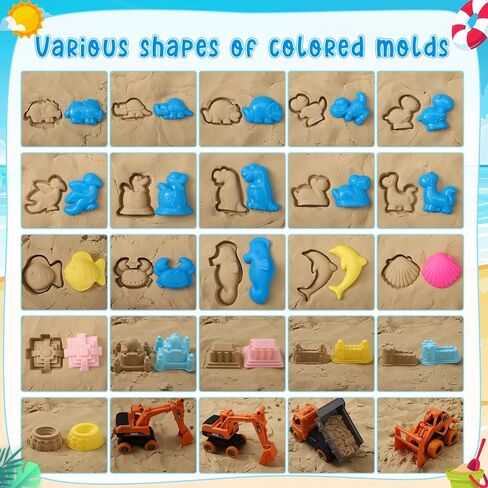 Beach Toys, 36 Pcs Sand Toys with 4 Construction Vehicles, 2 Collapsible Beach Bucket,1 Castle Buckets, Sand Castle Building Kit, Sand Molds, Shovel Set for Kids Boys Girls Age 3+ in Kuwait