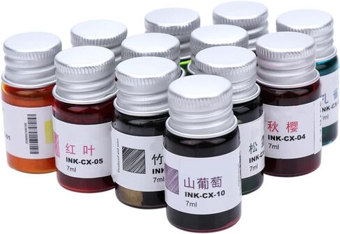 Uonlytech 12pcs Luminous Gold Powder Fountain Pen Ink Stable Colored Bottled Ink for Painting Calligraphy and Daily Writing for Art and Hand Accounts Suitable for Various Paper Random Color in Kuwait