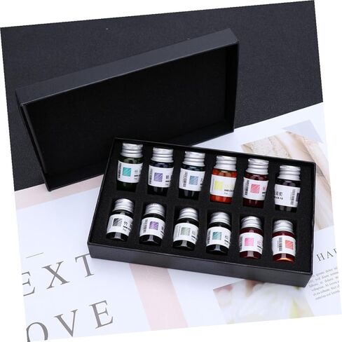 Uonlytech 12pcs Luminous Gold Powder Fountain Pen Ink Stable Colored Bottled Ink for Painting Calligraphy and Daily Writing for Art and Hand Accounts Suitable for Various Paper Random Color in Kuwait