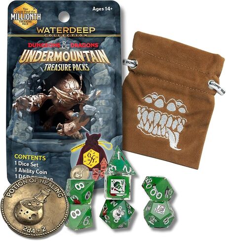 Dungeons & Dragons: Undermountain Treasure Pack - Dice Set, Metal Coin, Embroidered Bag, Randomly Assorted RPG Accessories, D&D Waterdeep Collection in Kuwait