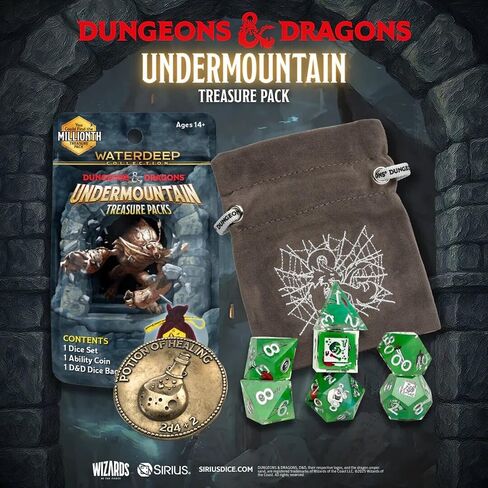 Dungeons & Dragons: Undermountain Treasure Pack - Dice Set, Metal Coin, Embroidered Bag, Randomly Assorted RPG Accessories, D&D Waterdeep Collection in Kuwait