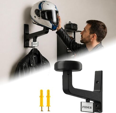 Motorcycle Helmet Wall Mount with Coat Hook & DIY Name Area,Heavy Duty Firefighter Helmet Hanger Wall Mount for Garage Storage,Motorbike,Garage,Fire Station&Firefighter Gear,Universal Helmet Holder in Kuwait