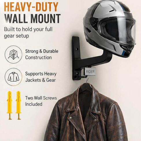 Motorcycle Helmet Wall Mount with Coat Hook & DIY Name Area,Heavy Duty Firefighter Helmet Hanger Wall Mount for Garage Storage,Motorbike,Garage,Fire Station&Firefighter Gear,Universal Helmet Holder in Kuwait