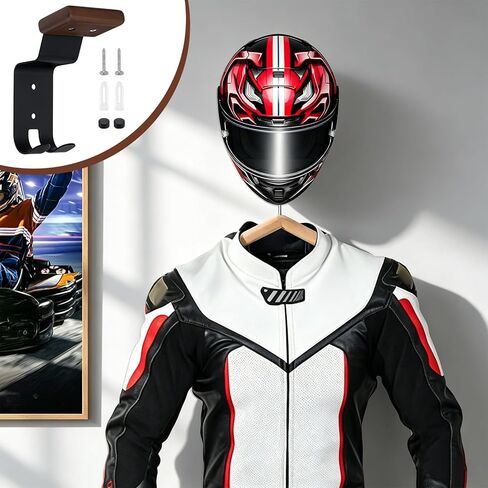 4PCS Helmet Wall Mount Motorcycle Helmet Holder Helmet Rack Wall Mount with Double Hook Beech Wood & Metal Helmet Hanger for Football Helmet Hats Coats Sportswear in Kuwait
