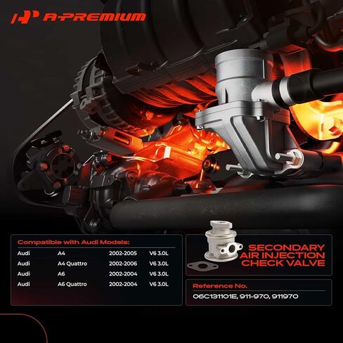 صمام فحص حقن الهواء الثانوي A-Premium متوافق مع Audi A4 2002-2005، A4 Quattro 2002-2006، A6/A6 Quattro 2002-2004، 3.0L، صمام التحكم في فحص مضخة الهواء مع حشية in Kuwait