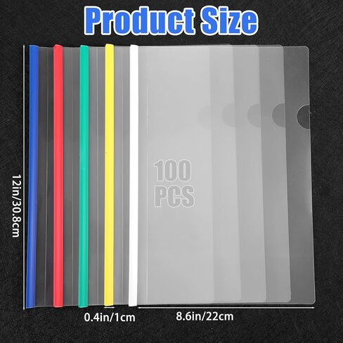 100 Pcs Report Covers with Sliding Bar - 5 Color Plastic Document Binders Clear Report Covers for A4 Paper Presentation Folder School Office Organization 8.7 x 12.2 Inch in Kuwait