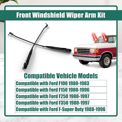 YUXIVCNE 42847 طقم ذراع ممسحة الزجاج الأمامي بديل لـ Ford F100 1980-1983 لـ F150 1980-1996 لـ F250 F350 1980-1997 لـ F-Super Duty، استبدل E4TZ 17526-C E7TZ 17526-B زوج واحد من الصدأ الأمامي بدون ضوضاء in Kuwait