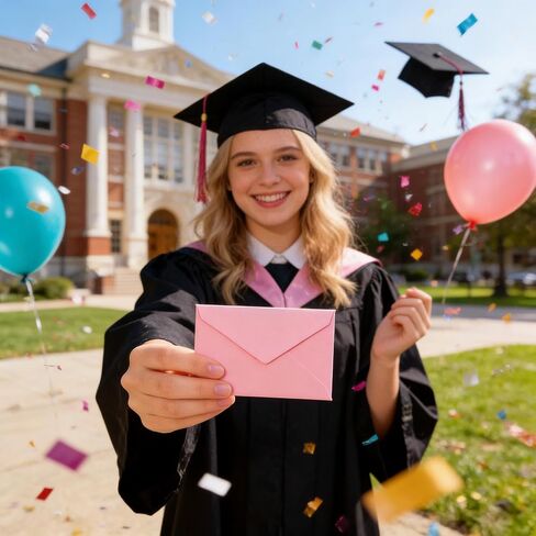 Graduation Card Envelope: Pink envelope with V-shaped flap design, suitable for 5x7 inch cards, a great choice for graduation parties and ceremonies, and can be given directly as a gift. in Kuwait