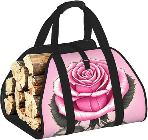 Beautiful Pink Roses Firewood Carrier Bag-Heavy Duty Canvas Log Tote, Waterproof Wood Hauler With Padded Handles in Kuwait