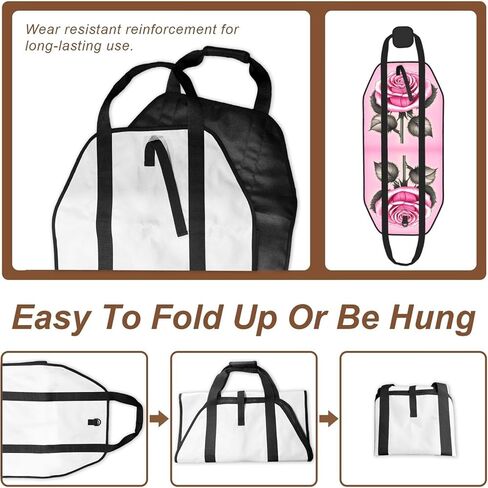 Beautiful Pink Roses Firewood Carrier Bag-Heavy Duty Canvas Log Tote, Waterproof Wood Hauler With Padded Handles in Kuwait