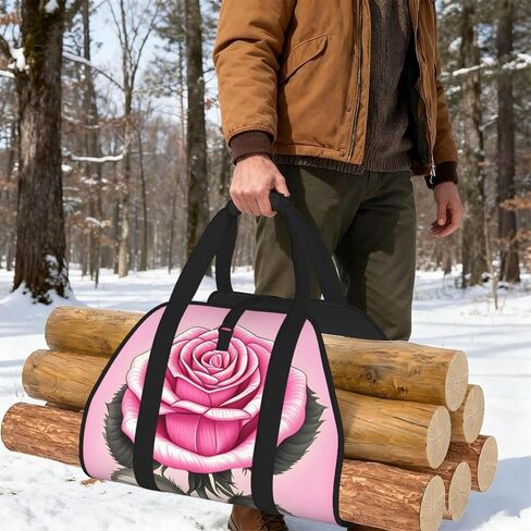 Beautiful Pink Roses Firewood Carrier Bag-Heavy Duty Canvas Log Tote, Waterproof Wood Hauler With Padded Handles in Kuwait