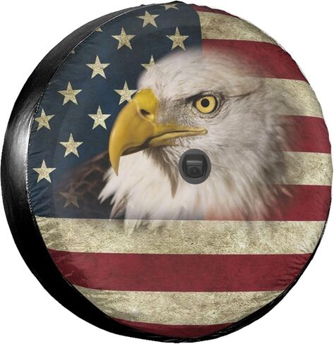 Retro American Flag Eagle Spare Tire Cover with Back-up Camera Hole Leather Wheel Cover Tire Protector for Wrangler JL in Kuwait