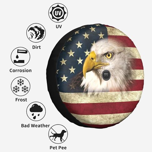Retro American Flag Eagle Spare Tire Cover with Back-up Camera Hole Leather Wheel Cover Tire Protector for Wrangler JL in Kuwait