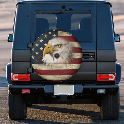 Retro American Flag Eagle Spare Tire Cover with Back-up Camera Hole Leather Wheel Cover Tire Protector for Wrangler JL in Kuwait