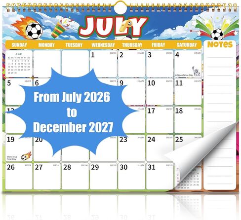 Wall Calendar 2026-2027 (July 2026 - December 2027) - 18 Month Large Hanging Calendar 14.57 x 11.42 Inches, Monthly Planner with Ruled Blocks, Thick Paper, Holidays, To-Do List & Notes for Home, Office, Classroom in Kuwait