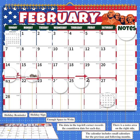Wall Calendar 2026-2027 (July 2026 - December 2027) - 18 Month Large Hanging Calendar 14.57 x 11.42 Inches, Monthly Planner with Ruled Blocks, Thick Paper, Holidays, To-Do List & Notes for Home, Office, Classroom in Kuwait