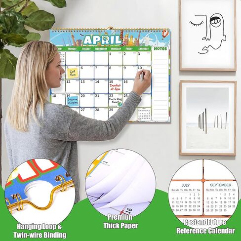Wall Calendar 2026-2027 (July 2026 - December 2027) - 18 Month Large Hanging Calendar 14.57 x 11.42 Inches, Monthly Planner with Ruled Blocks, Thick Paper, Holidays, To-Do List & Notes for Home, Office, Classroom in Kuwait
