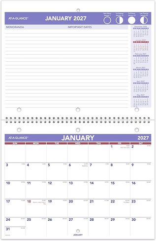 تقويم حائط AT-A-GLANCE 2027، مخطط 8.5 بوصة × 11 بوصة، يناسب مجلد ثلاثي الحلقات، كتل غير مسطرة، شهريًا (PM1702827) in Kuwait