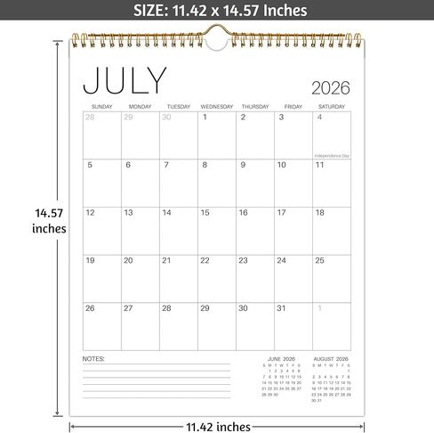 تقويم الحائط 2026-2027، 19 شهرًا من يونيو 2026 إلى ديسمبر 2027، 11.42 بوصة × 14.6 بوصة، تقويم 2026-2027 مع غلاف مزدوج السلك، ورق سميك، عطلات، تواريخ جوليان وملاحظات in Kuwait