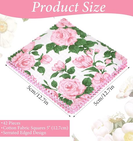 42 Pcs Charm Pack for Quilting, 5x5 Inch Fabric Squares, Assorted Floral & Geometric Cotton Quilt Blocks, Patchwork Bundles for DIY Sewing Crafts & Projects in Kuwait