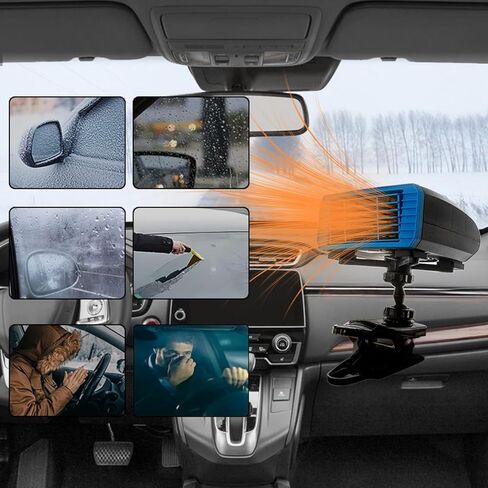 Riloer Car Heater Defogger, 12V 150W Heater/Cooling Fan Car Windscreen Demister Heater, Clip Type, 1Windshield Defroster That Plug Into Cigarette Lighter in Kuwait