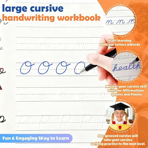 2 Pack Grooved Cursive Handwriting Workbook for Kids and Adults, Reusable Cursive Workbook Set with Pens & Refills, Learn to Write Cursive Script, Perfect for Kids Ages 8-12, Teens & Adult Beginners in Kuwait
