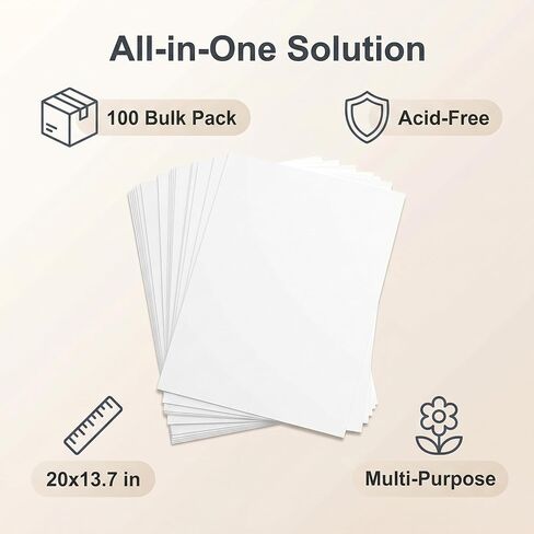 100 Sheets Acid-Free Tissue Paper, 20x13.7in White Archival Tissue Paper Bulk, Acid Free Wrapping Paper for Gift Wrapping, Clothing Storage, Protecting Photos, Crafts & More in Kuwait