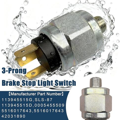 113945515G 3-Prong Brake Stop Light Switch Compatible With Audi 100 5000 Fox,Porsche 911 912 914 924 928 930,VW 411 412 Beetle Dasher Karmann Ghia Transporter Vanagon Replaces SLS-87,113945515D in Kuwait