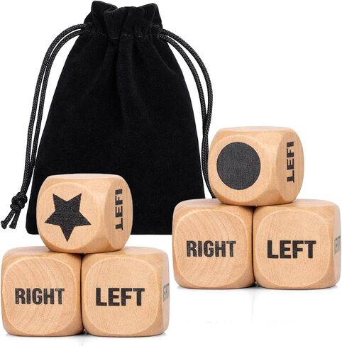 Sibba 6 Pcs Left Right Center Game Dice, 16mm Fun Left Right Roll Dice Game Set Wooden Dices with Drawstring Bag, Standard Size 6 Sided for Games Dices Accessories, Easy to Store and Carry for Travel in Saudi Arabia