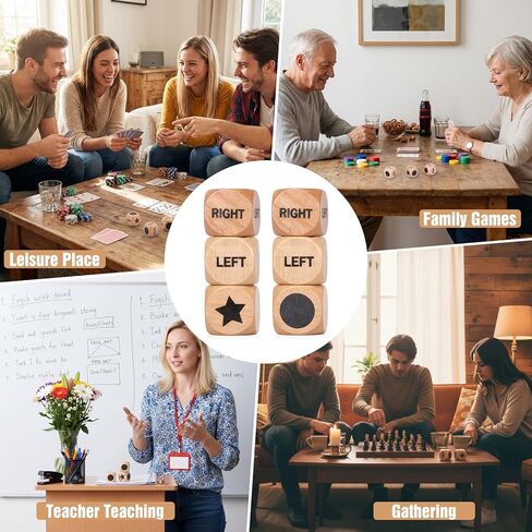 Sibba 6 Pcs Left Right Center Game Dice, 16mm Fun Left Right Roll Dice Game Set Wooden Dices with Drawstring Bag, Standard Size 6 Sided for Games Dices Accessories, Easy to Store and Carry for Travel in Saudi Arabia