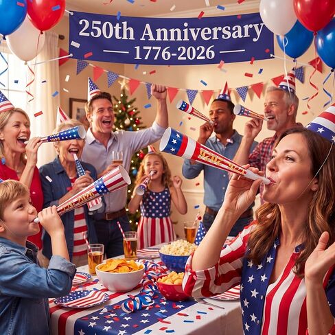 Eaasty 25 Pack 8 Inch 250th Anniversary Horn 4th of July Patriotic Party Favors 1776-2026 USA Noise Makers Red White and Blue Independence Day Horn for 4th of July Patriotic Parades Event Party Supply in Kuwait