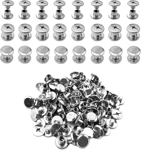 IDEALSV Chicago Screws 200 Pcs (100 Sets) Leather Rivets Screw Rivets Phillips Head Leather Bag, Book and Photo Album Binding Chicago Rivets Kits 5x4mm in Kuwait