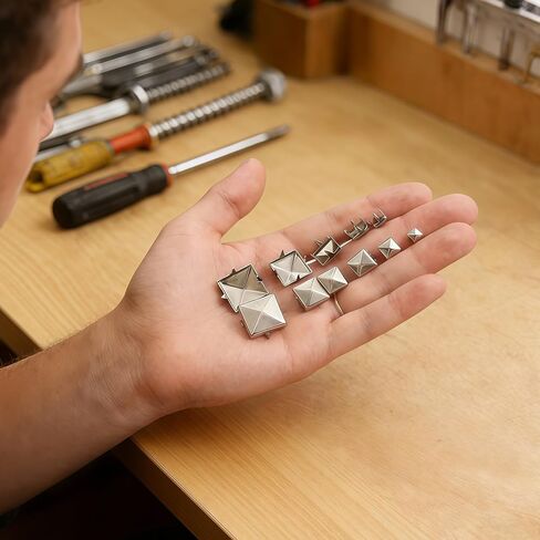 CllyCnny Pyramid Studs for Leather & Clothing - 1222 PCS Silver 4 Prong Metal Studs Kit Assorted Sizes, Square Rivets for DIY Crafts Jackets Belts Shoes Bags Punk Studs Kit with Tools in Kuwait