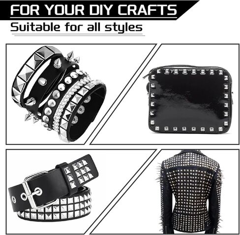 CllyCnny Pyramid Studs for Leather & Clothing - 1222 PCS Silver 4 Prong Metal Studs Kit Assorted Sizes, Square Rivets for DIY Crafts Jackets Belts Shoes Bags Punk Studs Kit with Tools in Kuwait